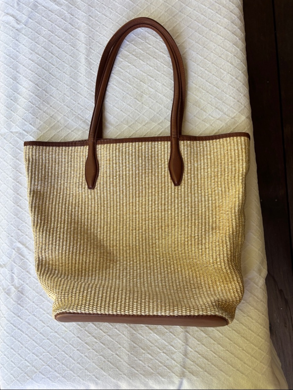 Madewell leather trimmed straw tote.